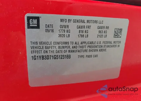 2016 Chevrolet Corvette Stingray z USA, uszkodzony, nr VIN 1G1YB3D71G5123169